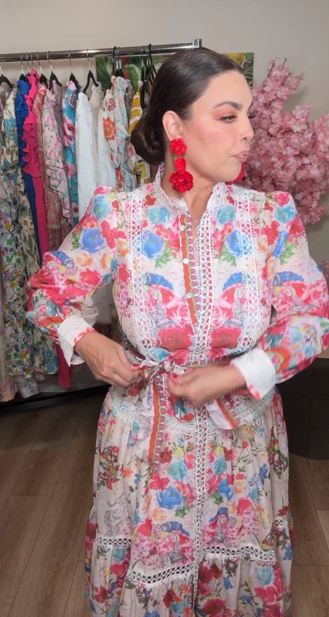 Vestido rosas multi floral maxi victoriano (