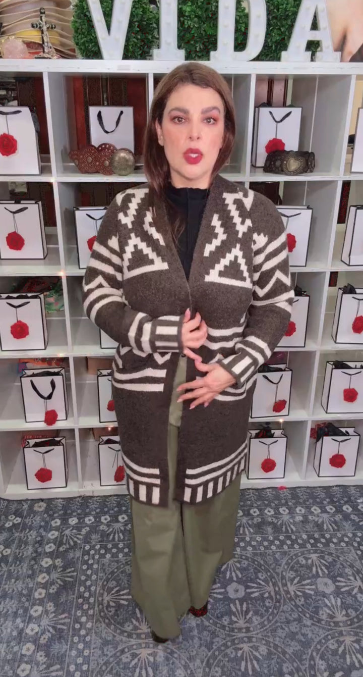 Abrigo Duster Café Oscuro Tribal