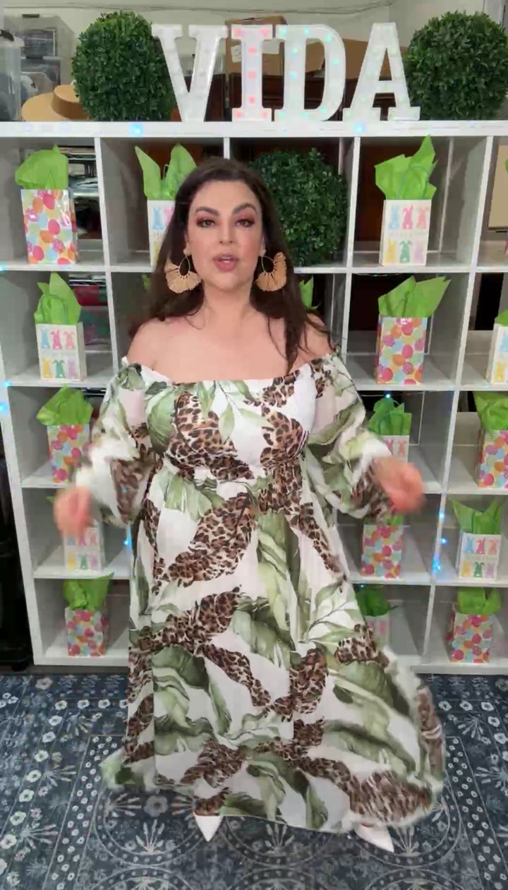 Vestido Blanco Tropical Estampado Leopardo Mocha Maxi (#164)
