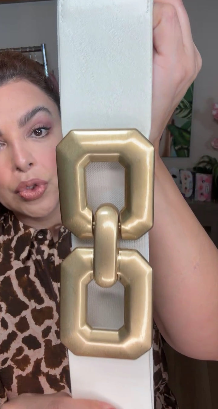 Cinto Beige Hebilla Dorado Antiguo Doble (#108)