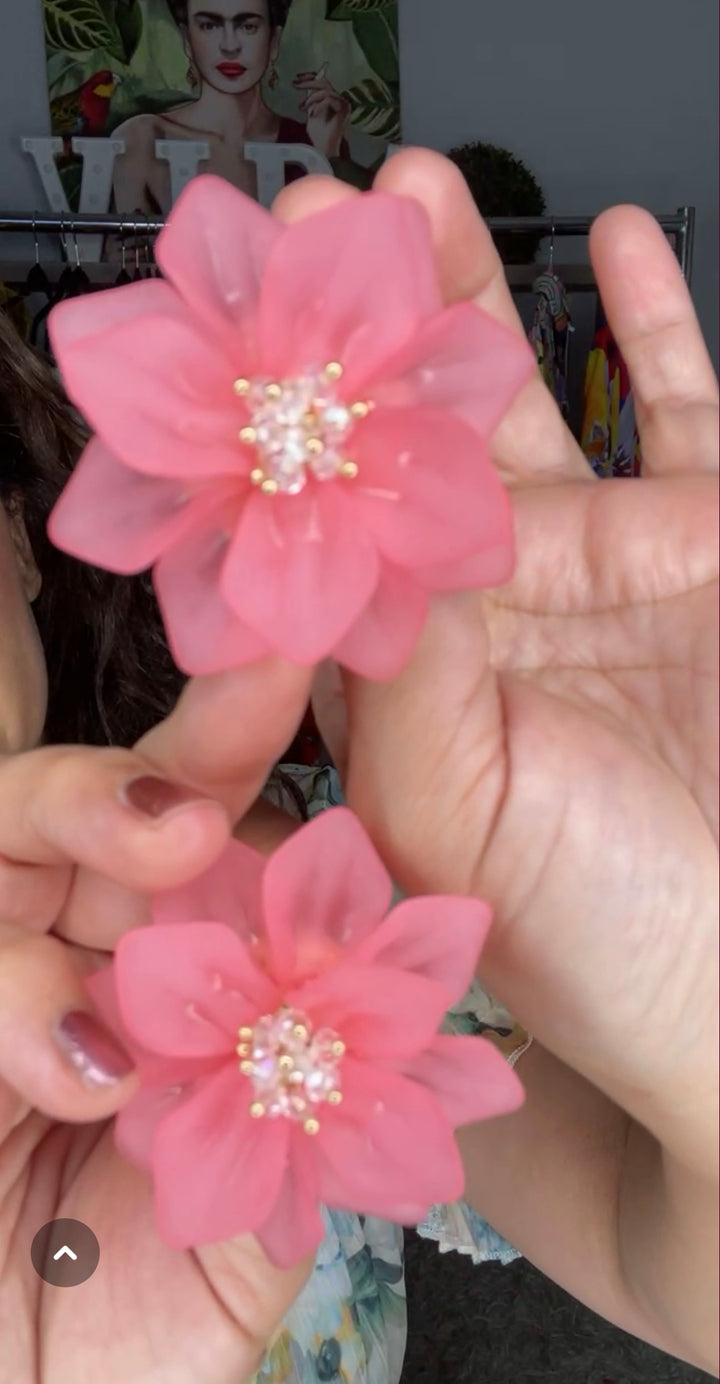 Arete Rosa Flor 3D Mediano (#132)