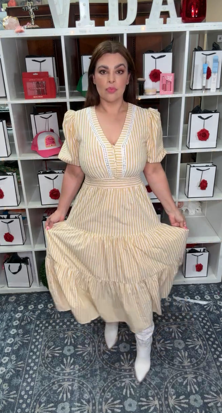 Vestido Beige y Arena Rallado Princesa (#143)