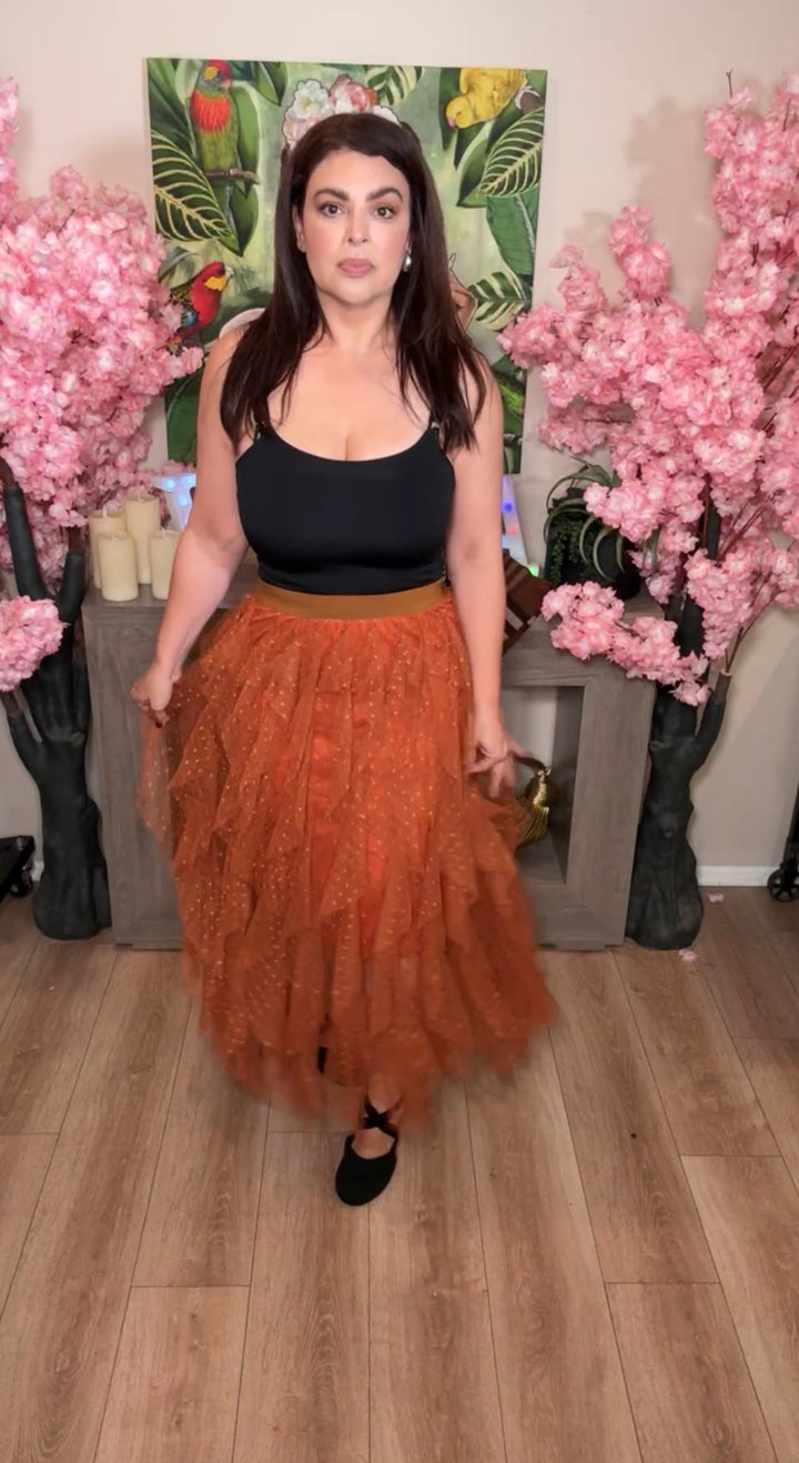 Falda Marrón Tulle en Capas con Cintura Elástica (#114)