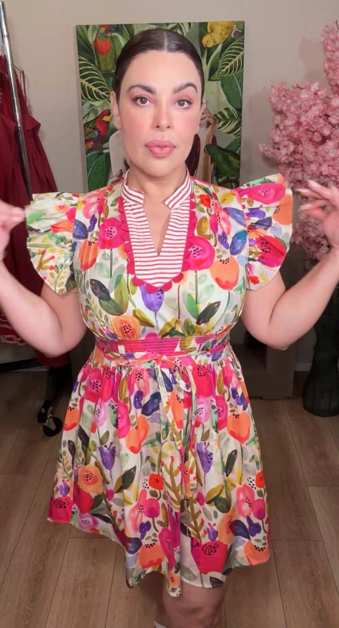 vestido multi floral pechera rayas mini (#143)