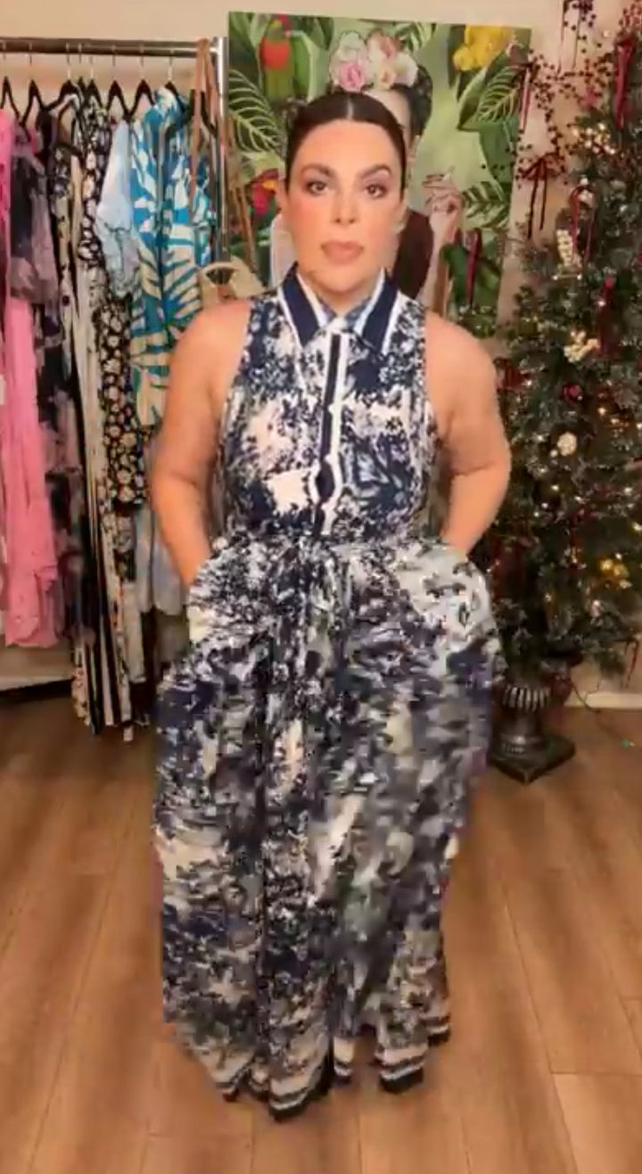 Vestido Azul Marino y Blanco La Toscana Maxi (#167)