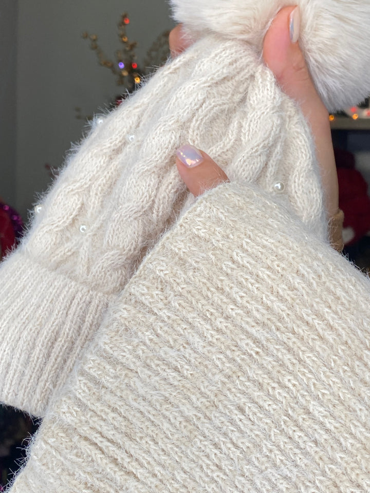 Gorro Beige Bufanda Infinity Set Afelpado (#161)
