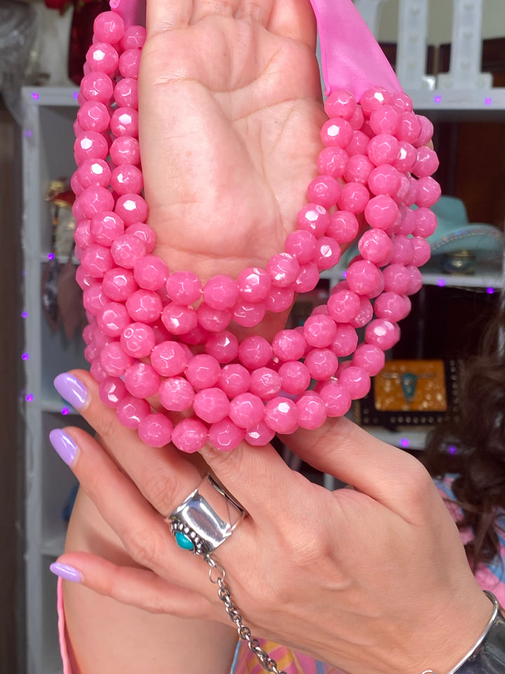 Collar Rosa Piedra Cierre Iman (#114)