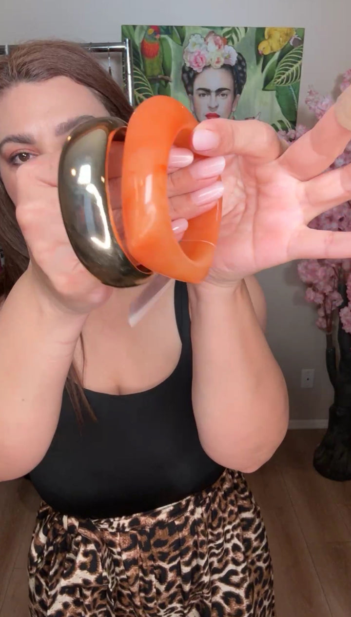 Pulsera Naranja Y Oro Set Doble Chunky (#159)
