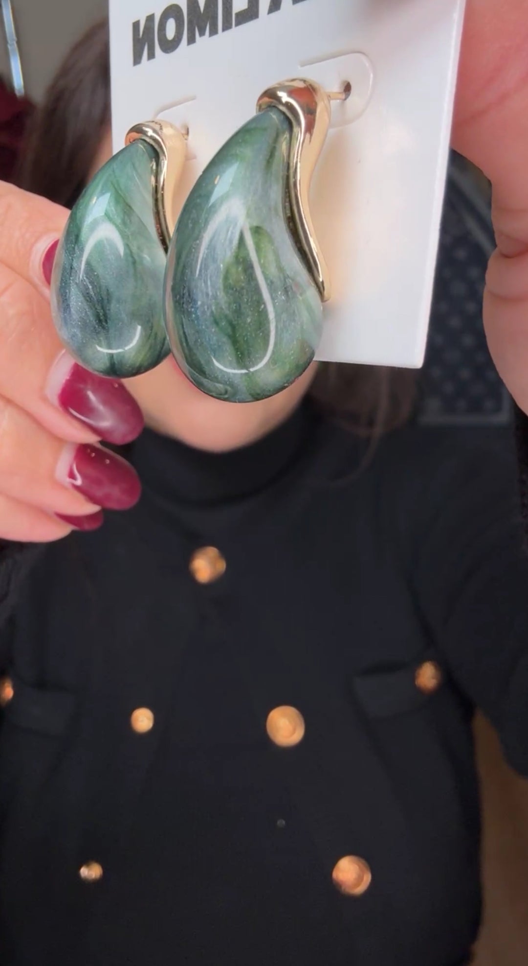 Arete verde jade gota elegante (#104)