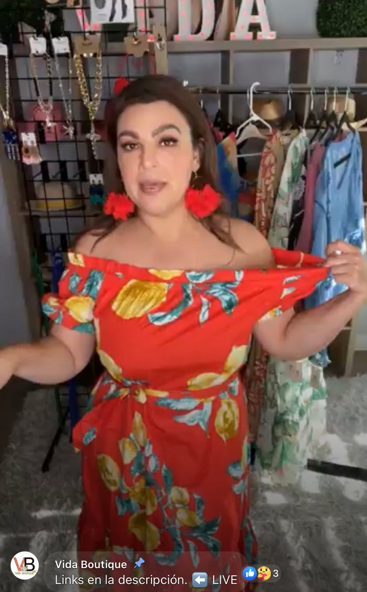 Vestido Rojo con Limones Off Midi (#281)