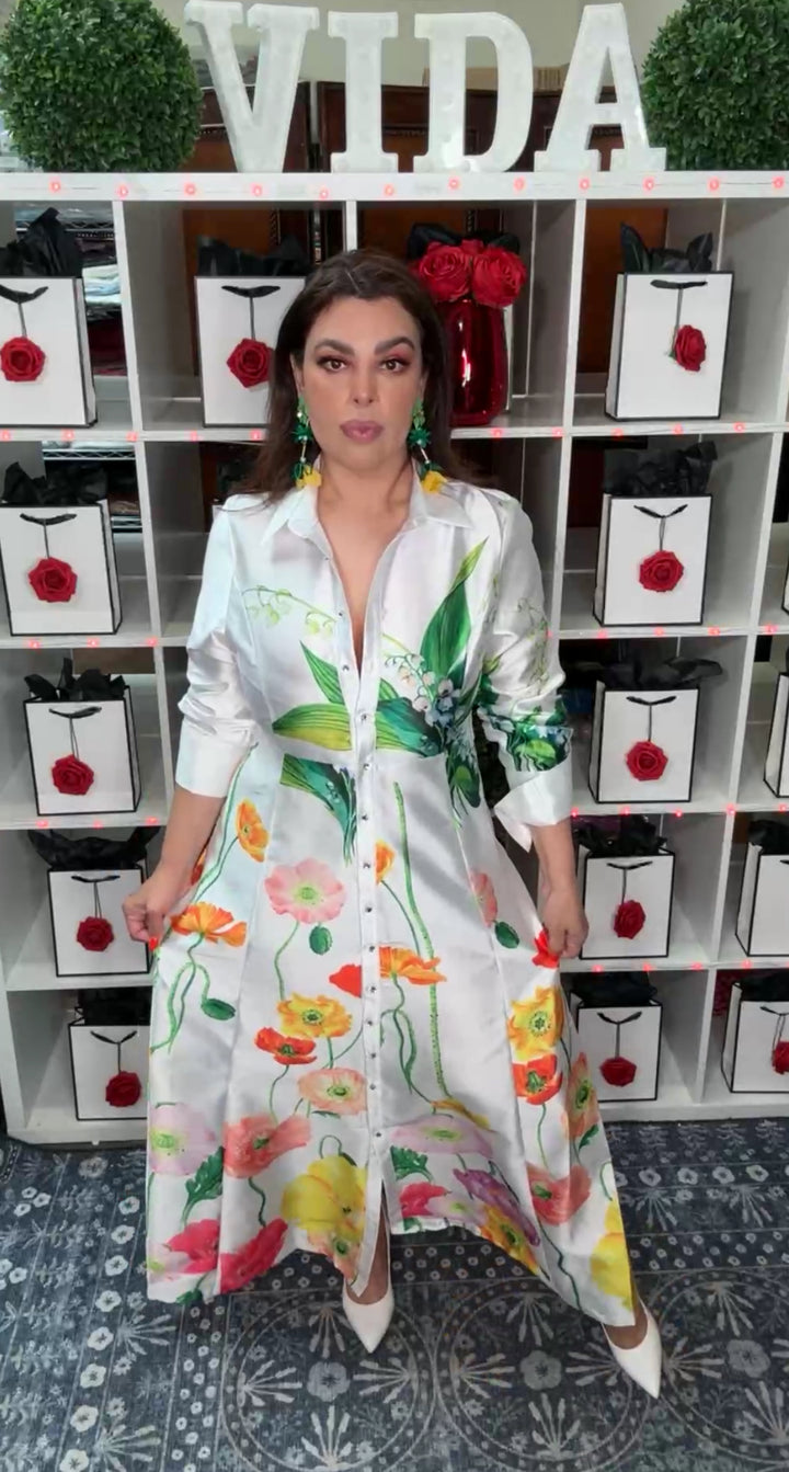 Vestido Latiste Blanco Flor Multi Satinado (#199)