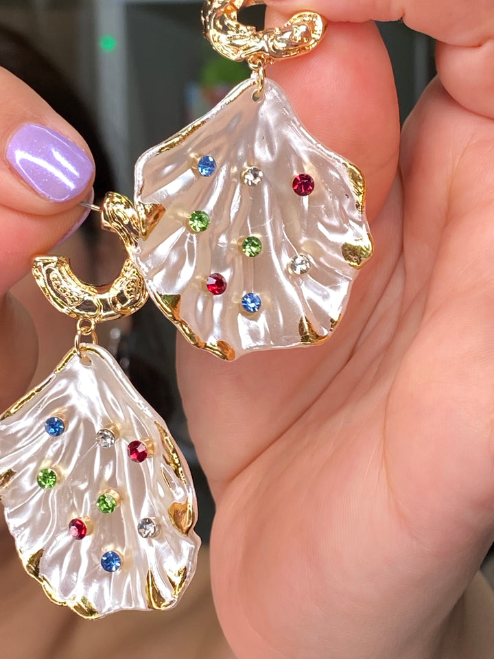 Arete Dorado Concha y Cristal Multi (#108)