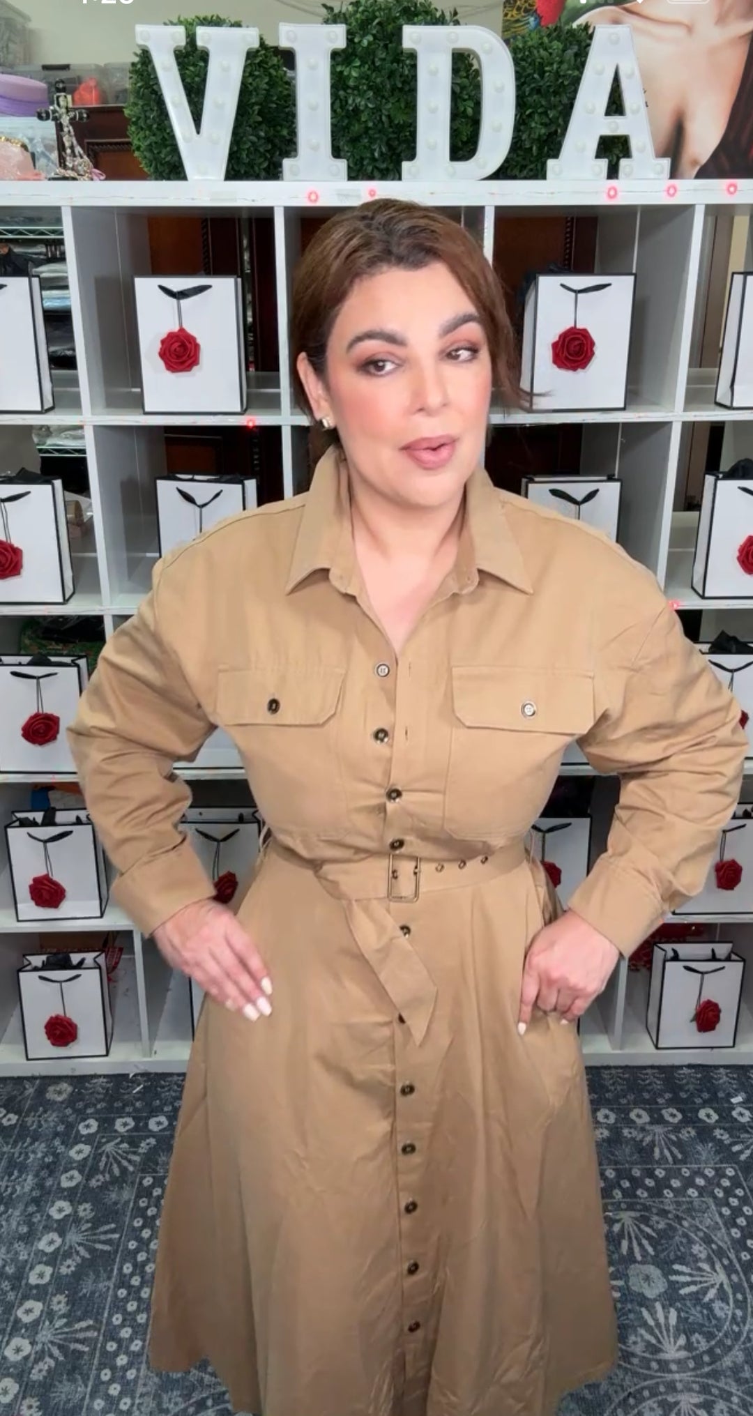 Vestido Khaki Corte Gabardina Midi (#125)