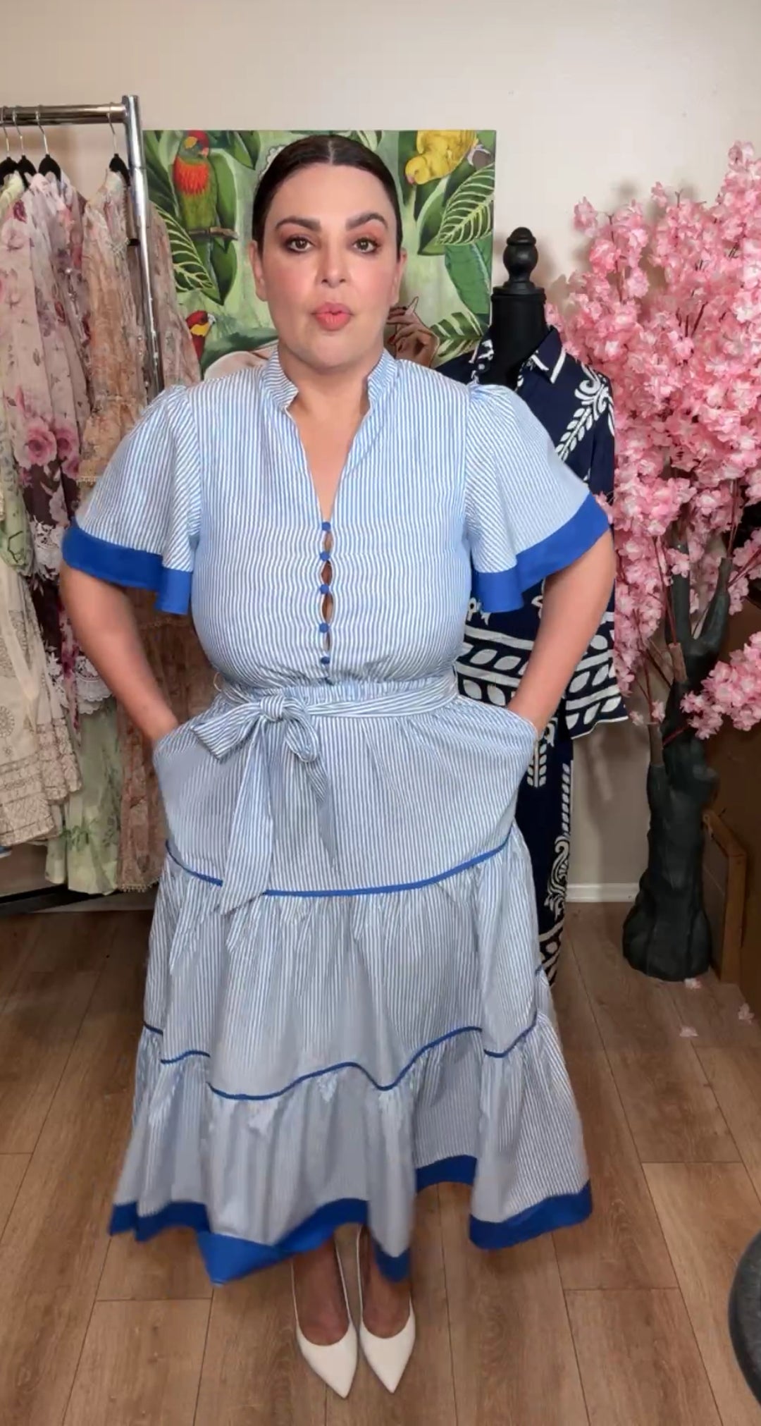 Vestido azul y blanco tallas marinero cintura elastica midi (