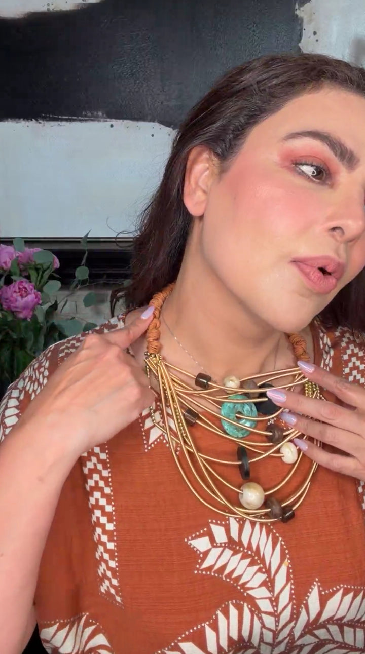 Collar oro piedras jade multi strand (