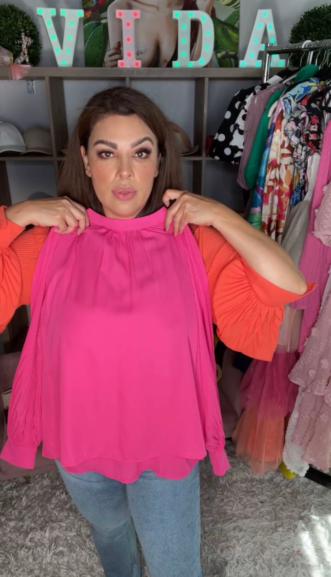 Blusa Rosa Plizada Rayon (#137)