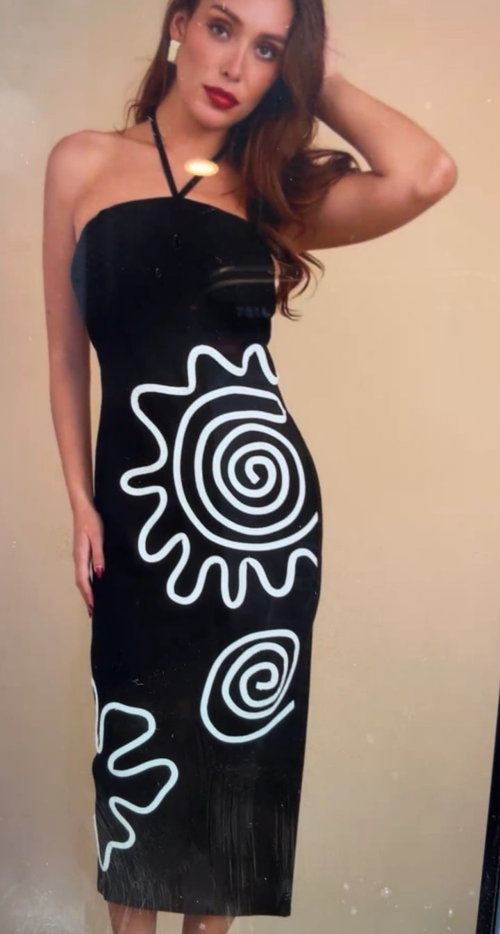 Vestido Negro Detalle Blanco Solar Midi (#168)