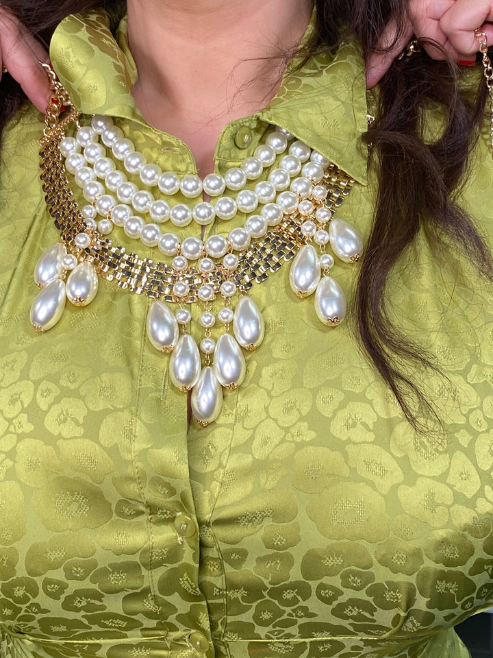 Collar Dorado Perla Cascada Set (#202)