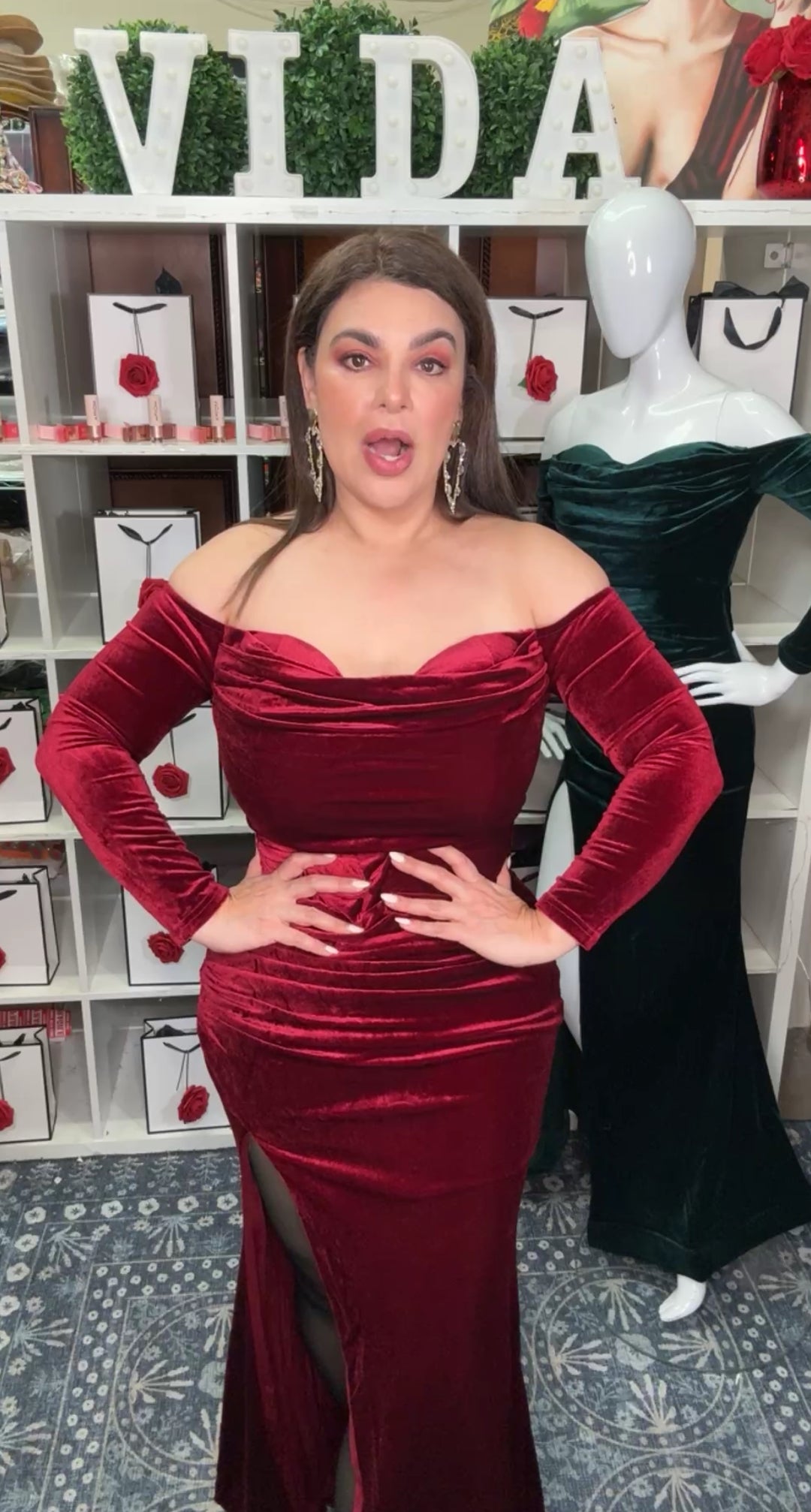 Vestido Vino Terciopelo Gala Stretch Maxi (#141)