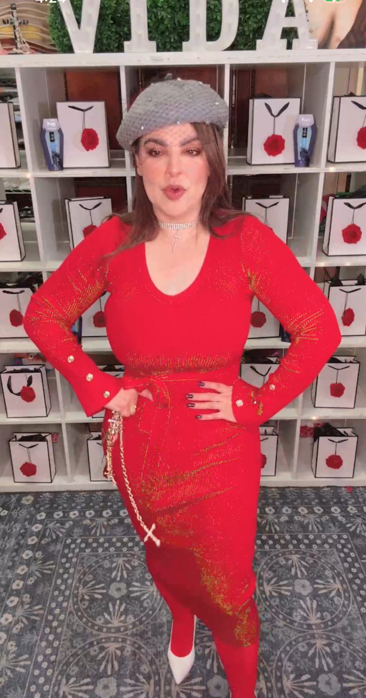 Vestido Rojo Sweater Botones (#150)