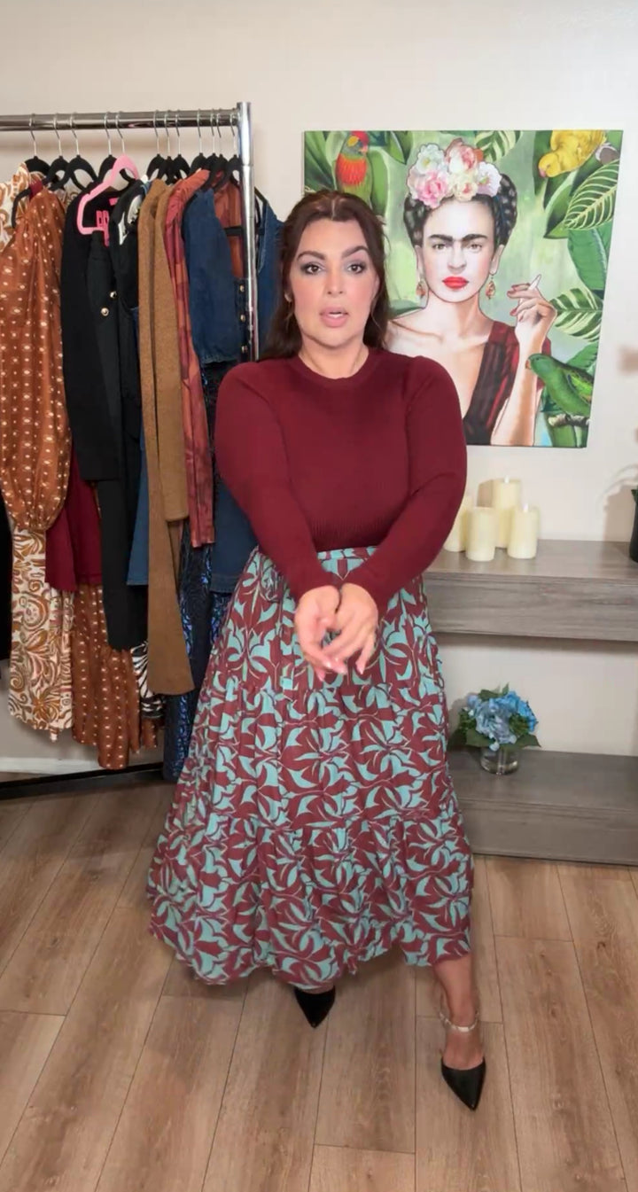 Vestido Vino Y Turquesa Circular Top De Punto (#140)