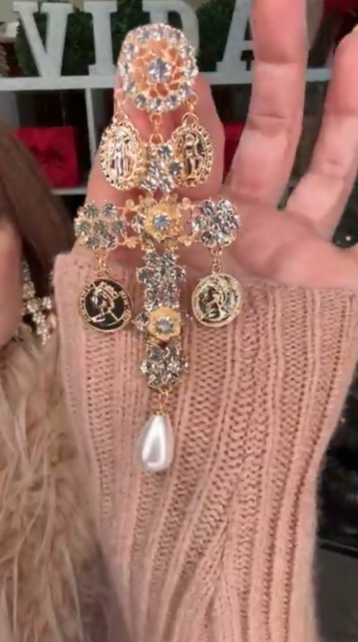 Arete Dorado Piedra y Perlas Virgen Luxury (#112)