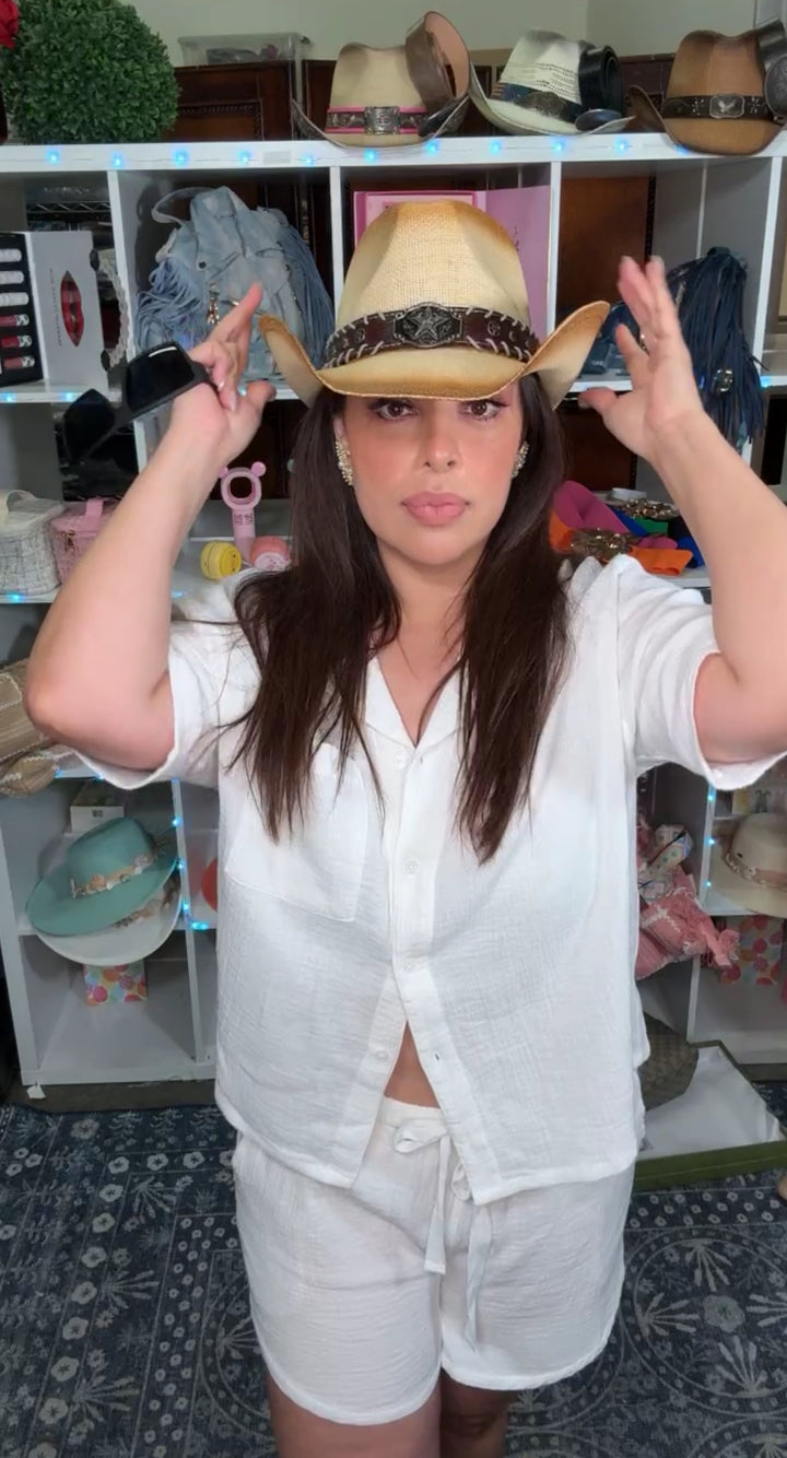 Sombrero camel y beige estrella tejana