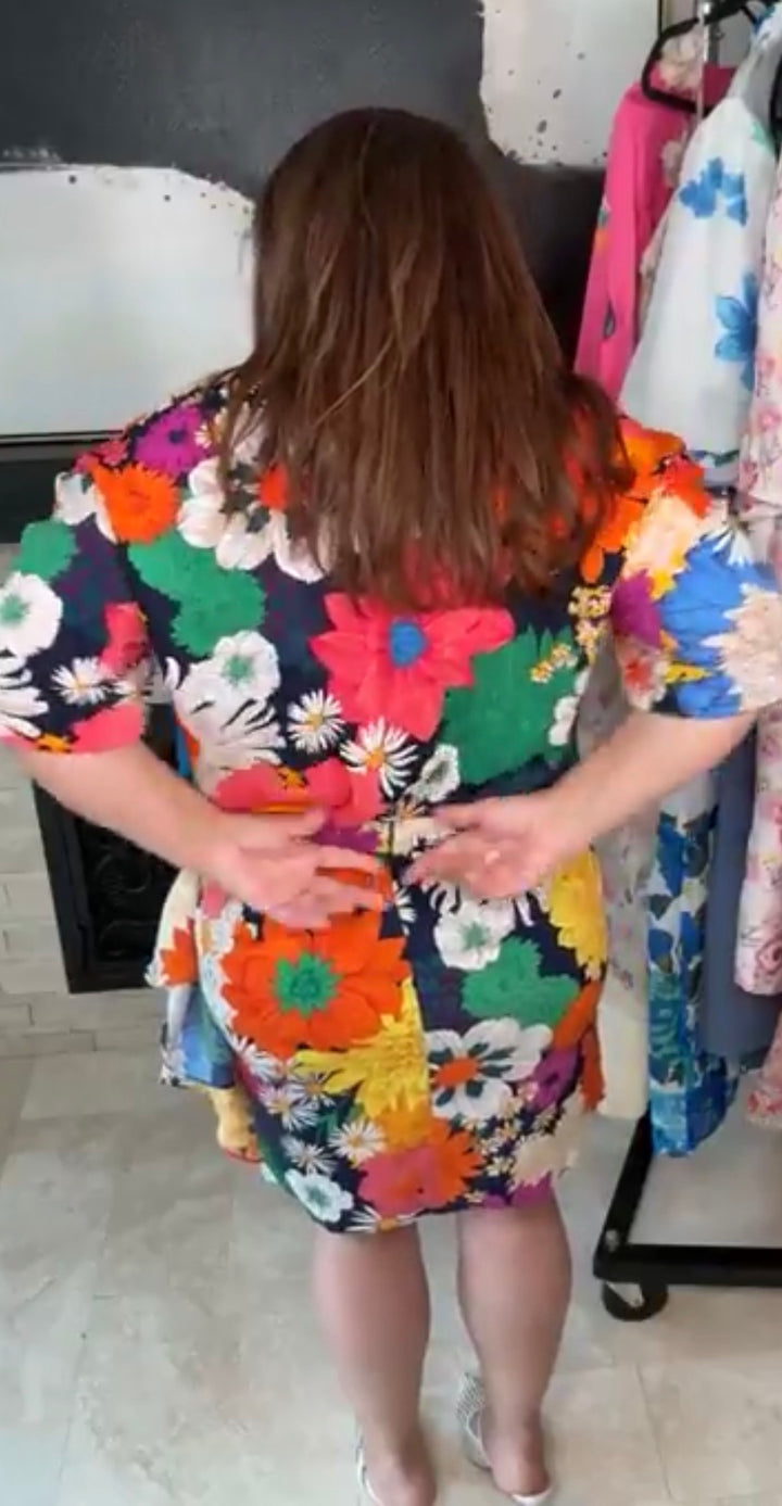 Set multi floral azul marino ruffles tropical (