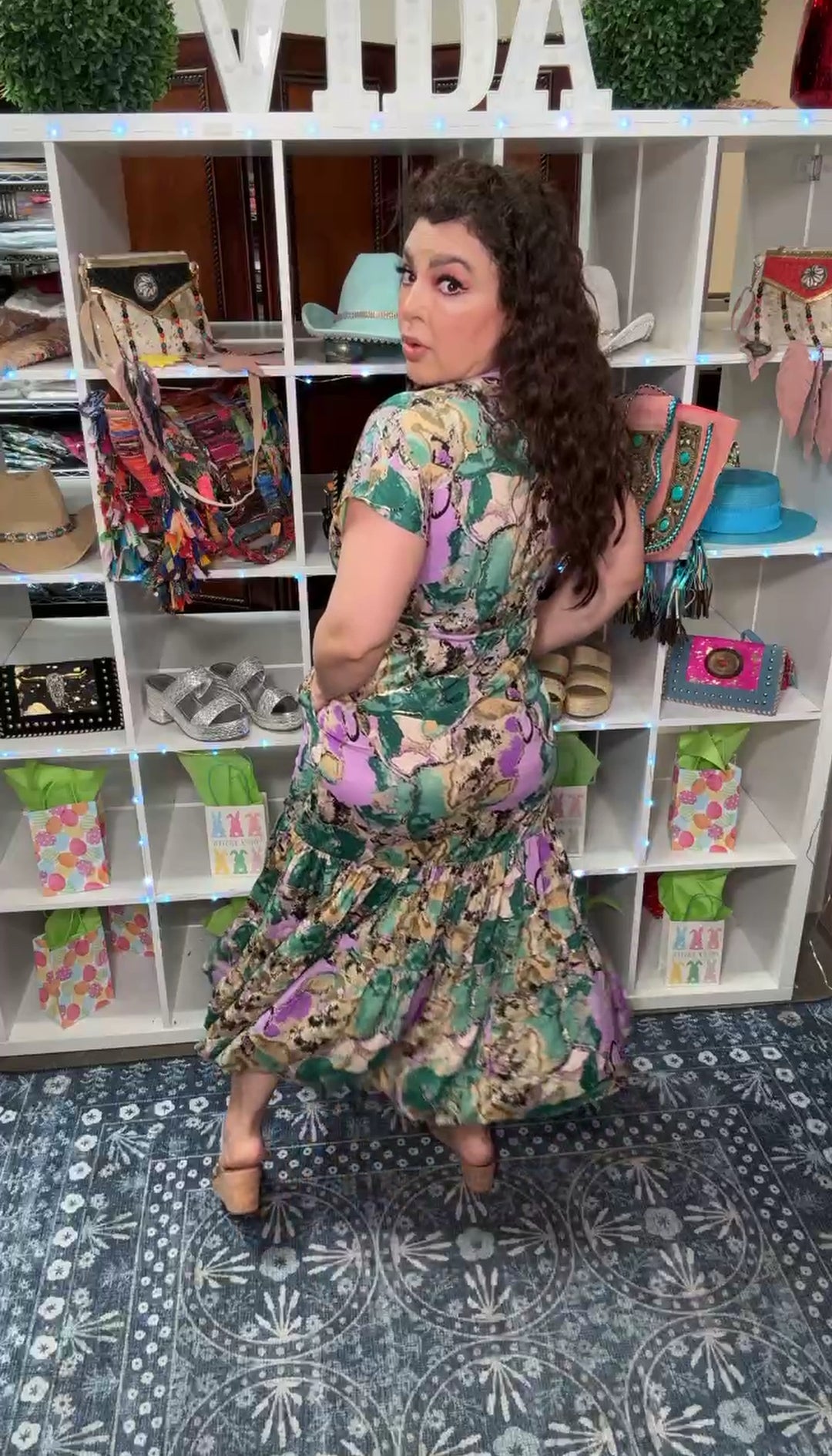 Vestido Morado y Verde Satinado Bohemio Maxi (#177)