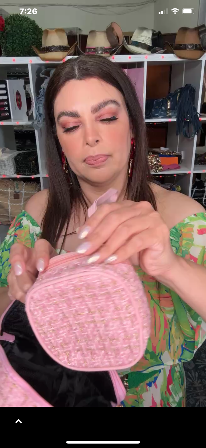 Bolsa rosa tweed set maquillaje (#136)