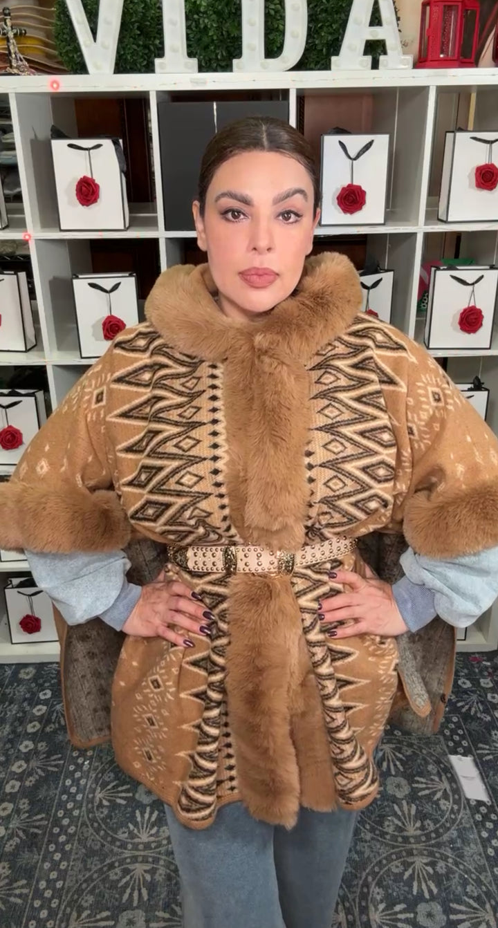 Shawl Mocha y Negro Western Fur Unitalla (#138)