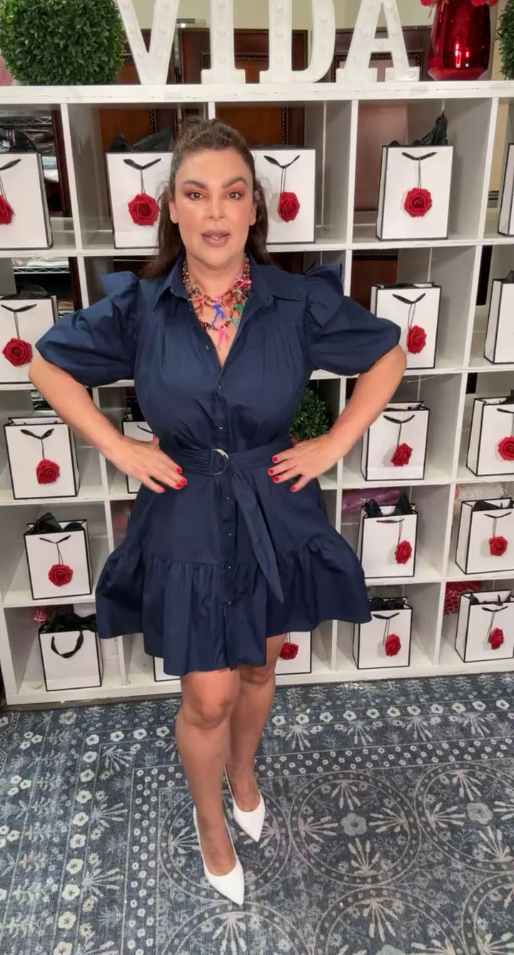 Vestido Azul Marino Mini Flow Cinto Oversized (#160)
