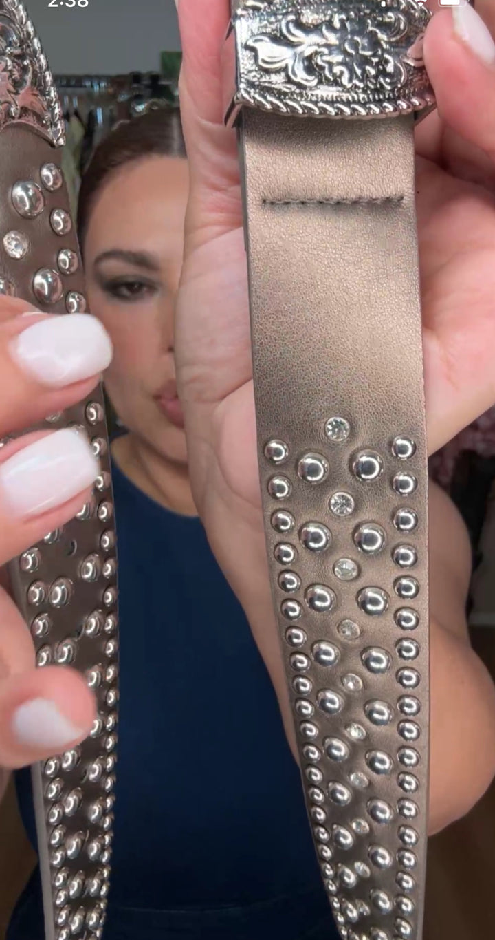 Cinto plomo aplicacion plateadas rhinestones western (#177)