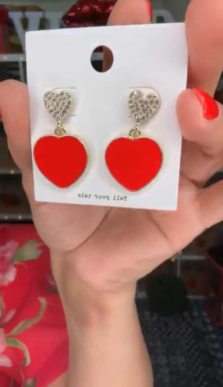 Arete Dorado Piedra Cristal Corazon Rojo Chico (#110)