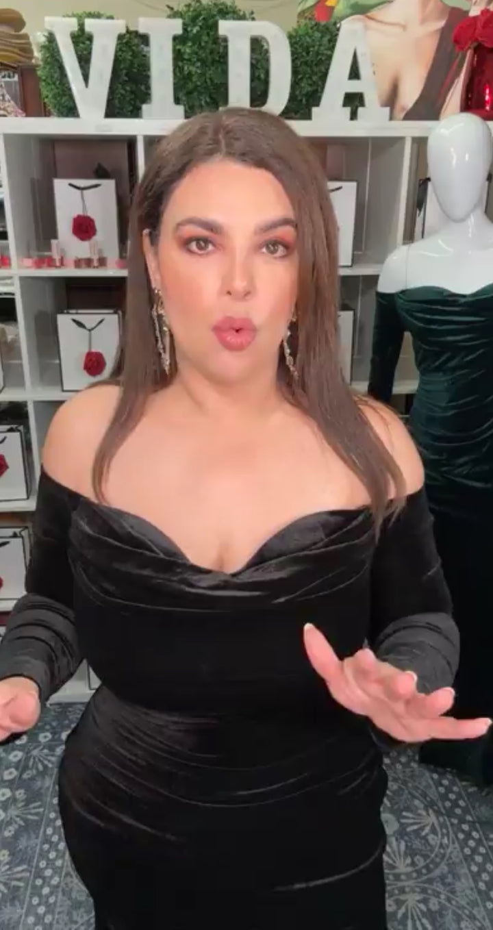 Vestido Negro Terciopelo Gala Stretch Maxi (#134)