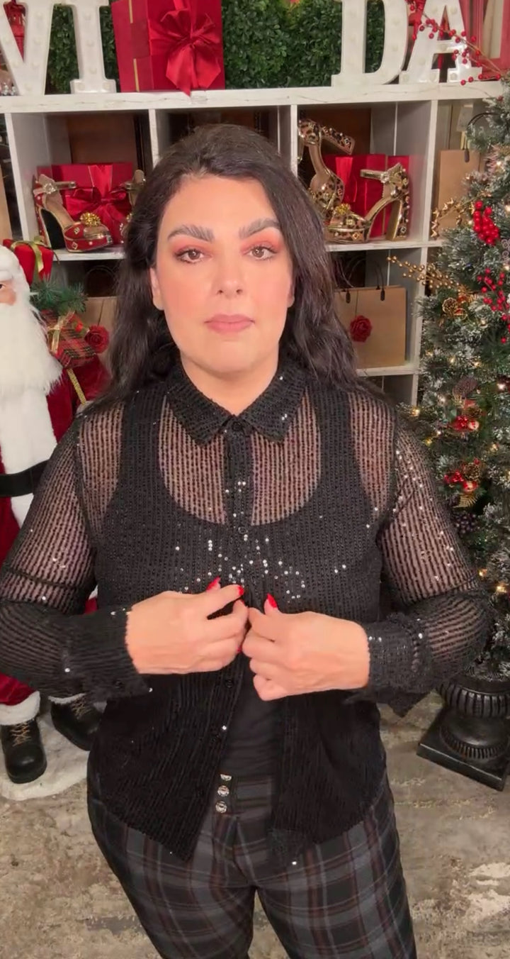 Camisa Negra Lentejuelas Transparencia (#129)
