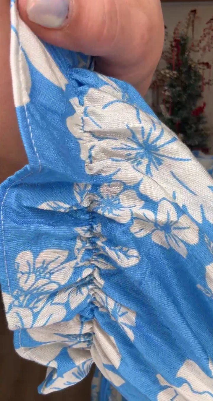 Vestido Azul Flores Blancas Lounge Mini (#135)