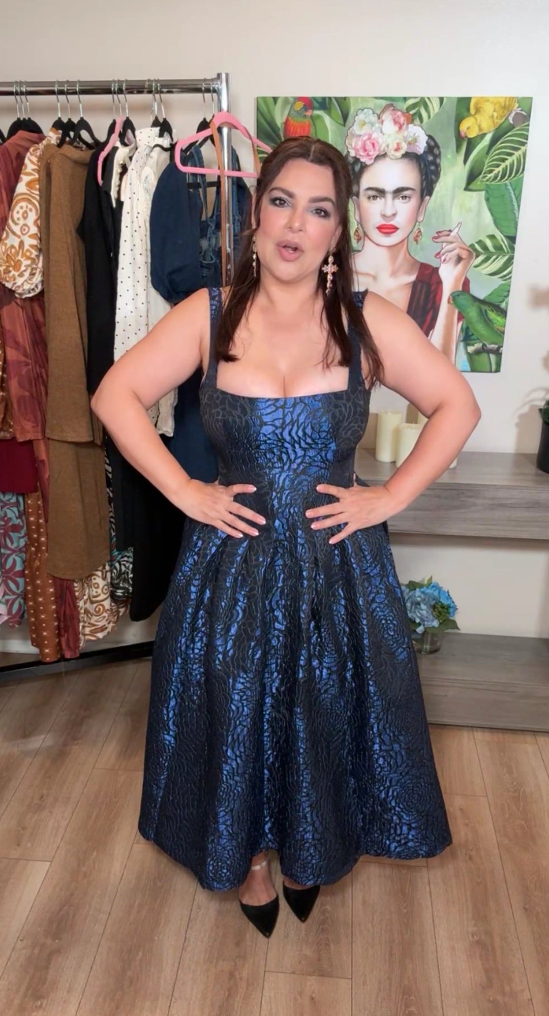 Vestido Azul Texturizado Princesa Midi Gala (#102)