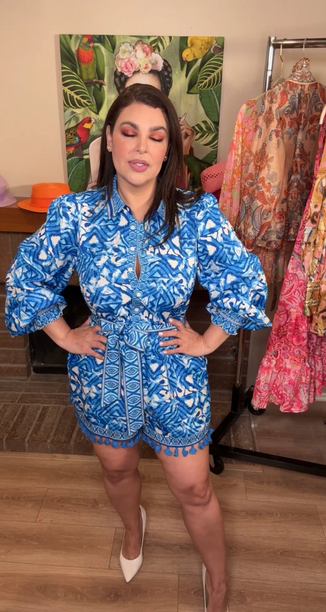 Romper Azul y Blanco Pompones Resort Collection (#110)