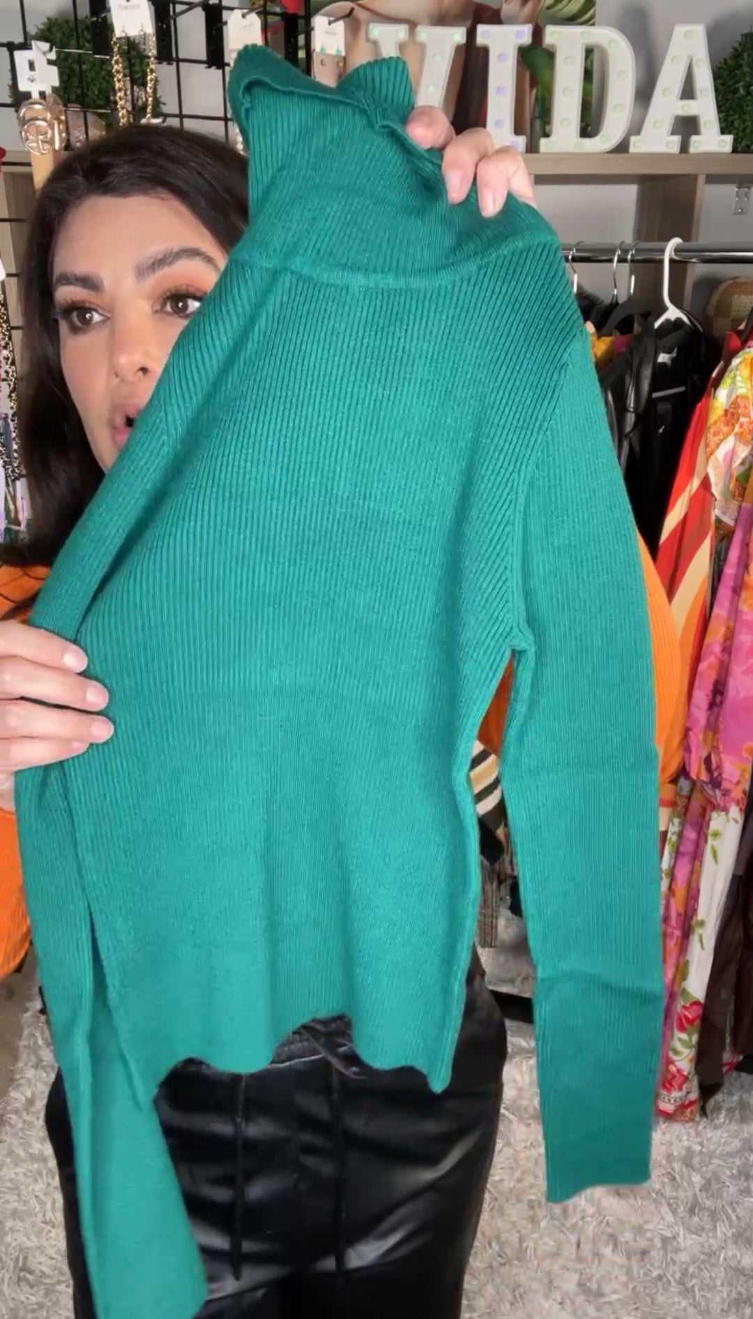 Sweater Verde Pino Cuello Tortuga Stretch Tela de Punto (#153)