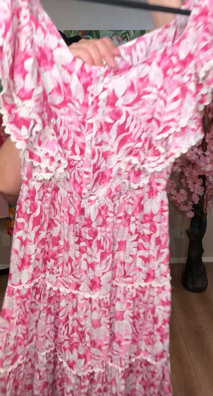 Vestido Rosa y Blanco Florecitas Pechera (#164)