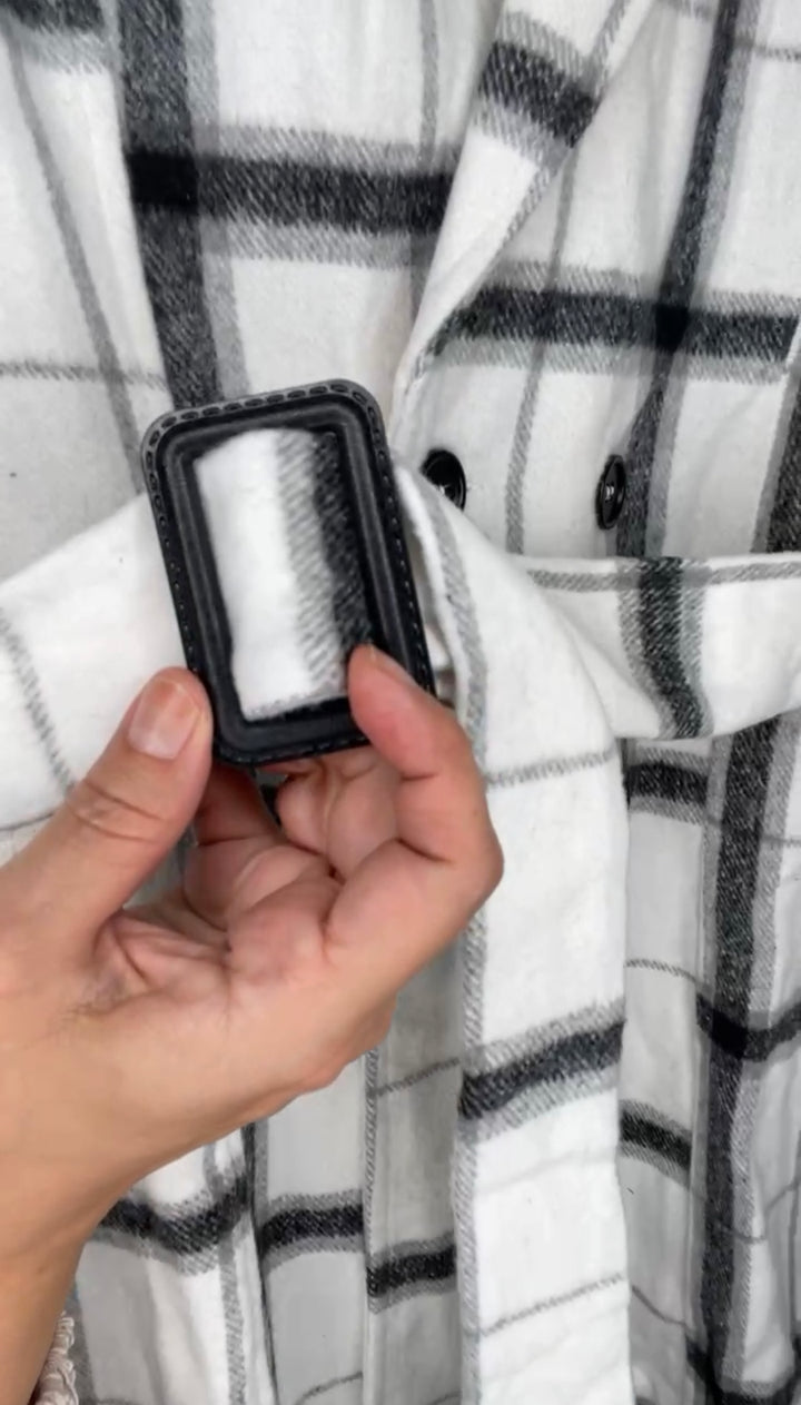 Saco Blanco y Gris Cuadrado con Cinto (#153)