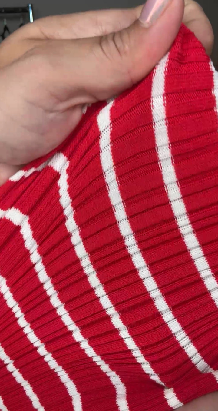 Vestido Rojo Y Blanco Rayado Knit Midi (#144)