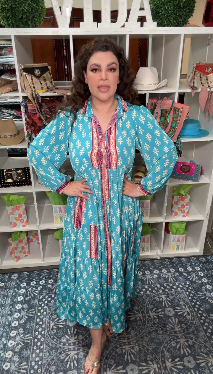 Vestido Azul Turqueza Suelto Bohemio (#126)