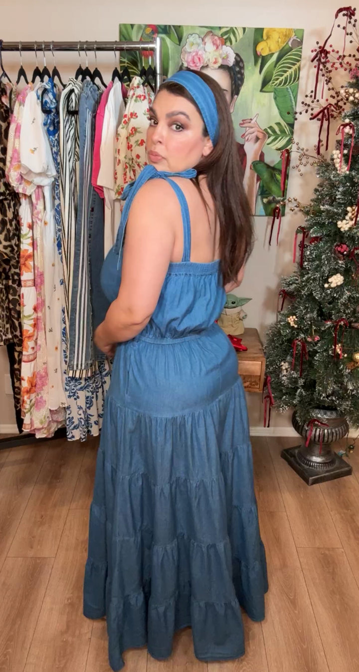 Vestido Azul Mezclilla Maxi Flowy Cintura Elastica (#114)