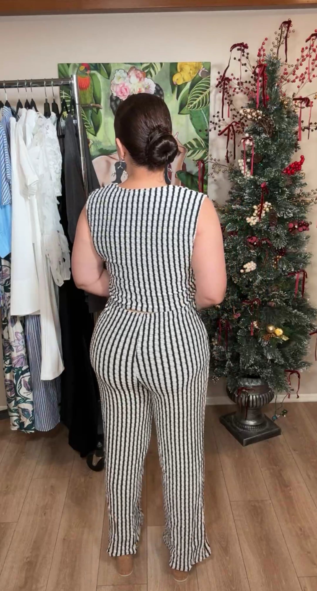 Set Blanco y Negro Stretch Chaleco y Pantalon Cintura Ajustable (#132)