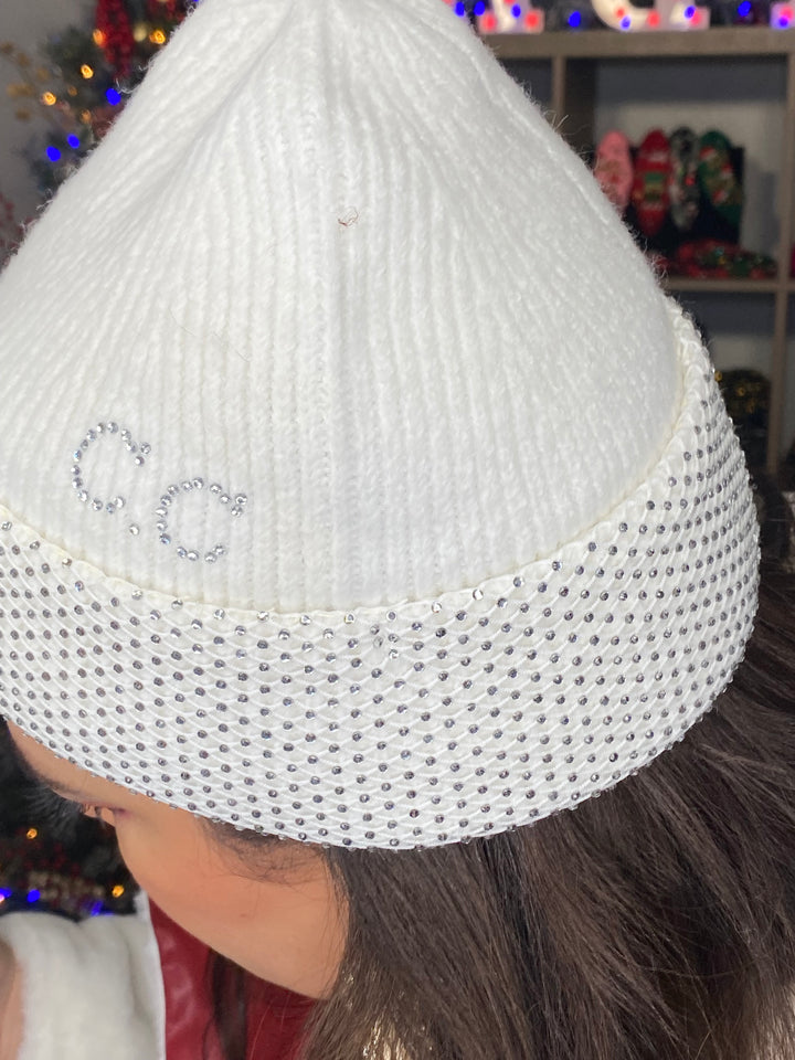 Gorro Blanco Pedreria Tejido de Punto