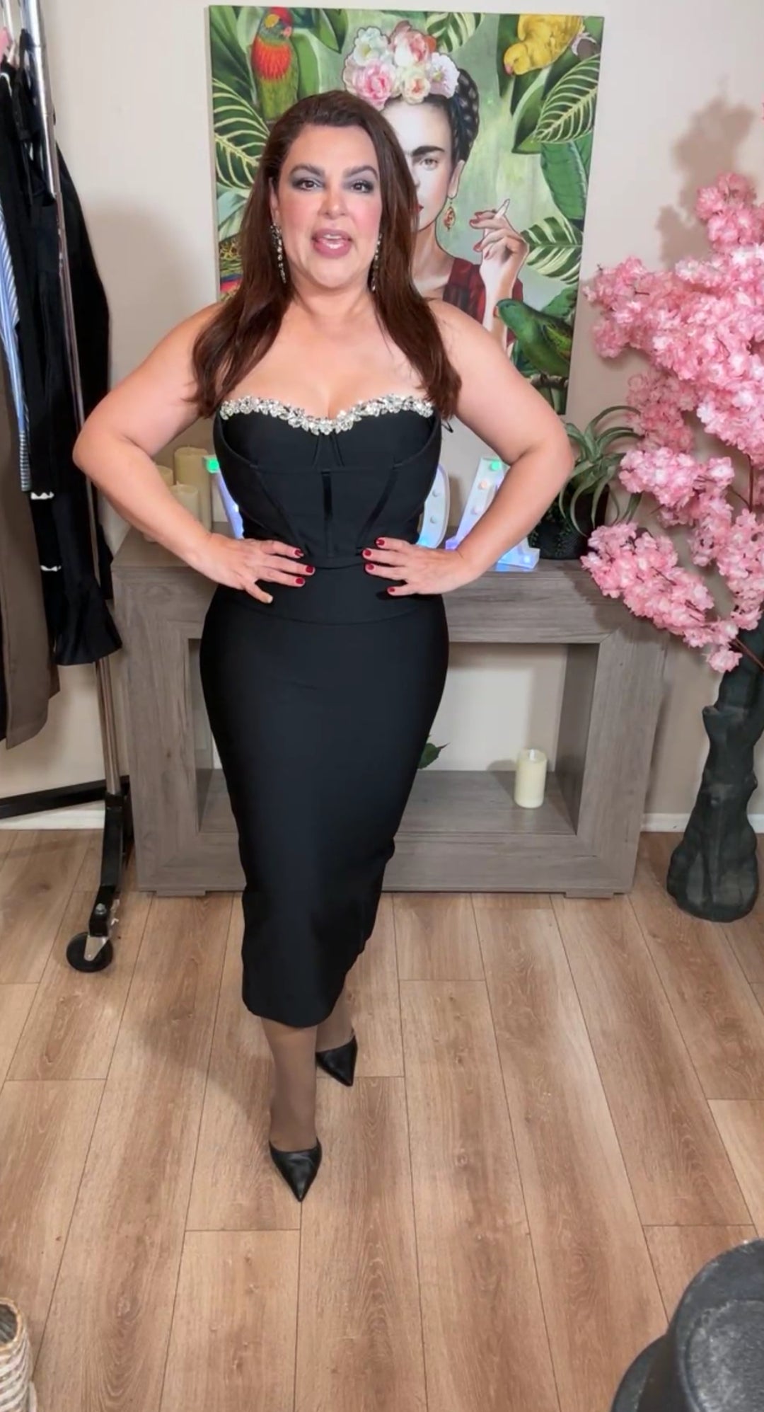 Vestido negro bandage pedrería midi Herve (#140)