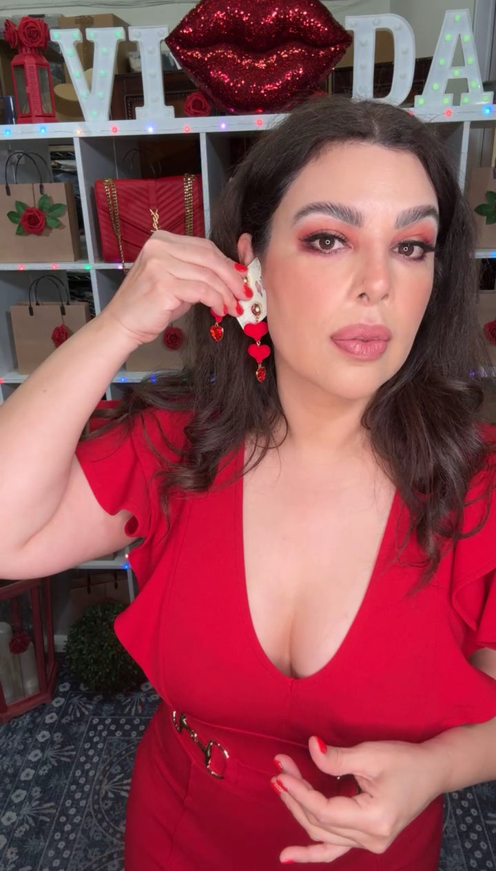 Arete Dorado Corazones Rojo Colgante (#106)