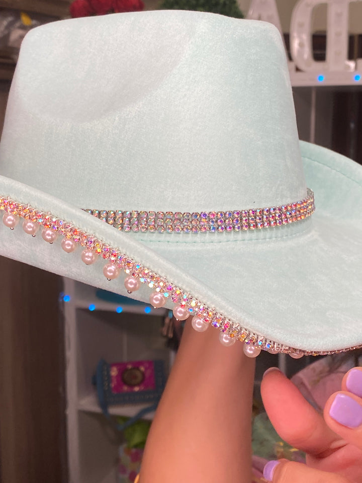 Sombrero Verde Menta Perla y Diamante Western (#330)